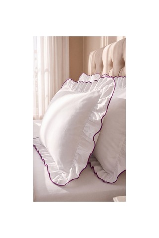 %100 Pamuk Overloklu Fırfırlı Çift Kişilik Nevresim Takımı Lastikli Çarşaflı 200x220 Cm Mor - 904804703 Mor