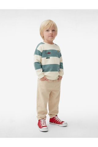 Koton Uzun Kollu Bisiklet Yaka Nakışlı Pamuklu Çizgili Sweatshirt Mavi Çizgili 6smb10112tk Mavi