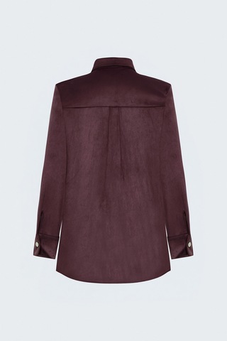 Sateen Çıtçıt Detaylı Süet Gömlek - Bordo-138126