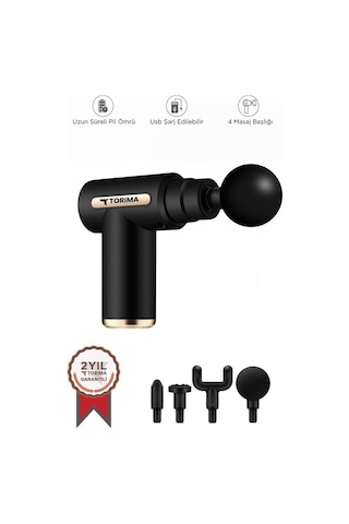 Torima Bx-720 Siyah Darbeli Titreşimli Şarjlı Sporcu Masaj Tabancası Masaj Aleti Kas Egzersiz Aleti Siyah