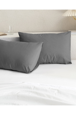 Manon %100 Pamuk Ranforce Düz 2'li Yastık Kılıfı Seti - Antrasit Gri