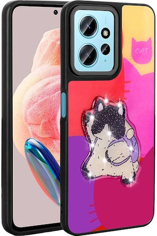 Ariatech Redmi Note 12 4g Kılıf Parlayan Kabartmalı İkonik Figürlü Amas Silikon Kapak Mor