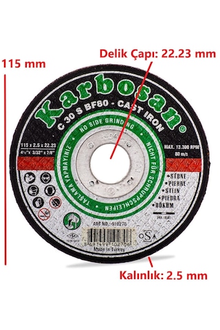 Karbosan Sc 5 Adet Döküm Kesme Taşı 115x2.5x22 Karbosan Sc 5 Adet Döküm Kesme Taşı 115x2.5x22