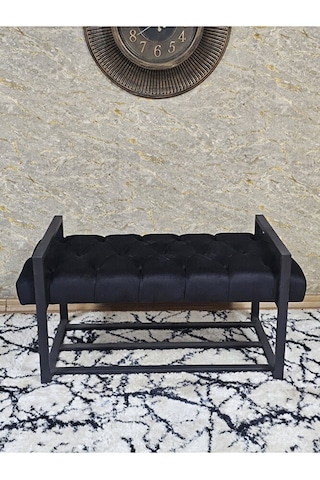 Siyah Boyalı Metal 80 Cm Puf Bench - Antre Puf - Hol Bench - Puf Çok Renkli