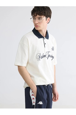 Lc Waikiki Ekru Polo Yaka Nakışlı Erkek Tişört
