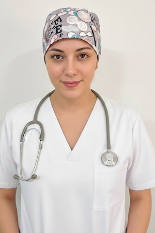 Unisex Göz Desenli Göz Doktoru Hemşire Medikal Cerrahi Saç Bonesi Gri