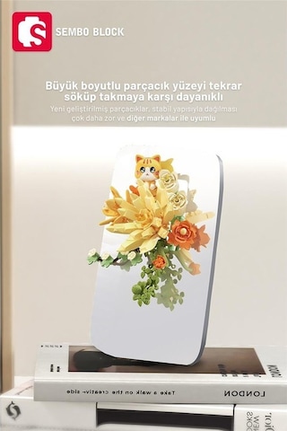 Sembo Block Orange Flower Stream Dekoratif Çiçekler 200 Parça Yapı Blokları  İle Uyumlu 611086