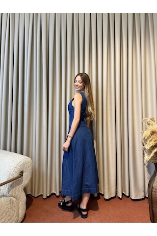 Proto Suit Sıfır Kol Mini Denim Elbise Lacivert
