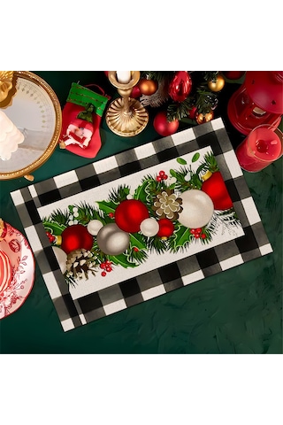 4 Adet Noel Ağaçları Kar Pembe Noel Amerikan Servisleri Kış Masa Örtüleri P Beyaz-sarı Beyaz - Sarı