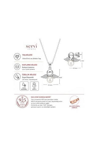 Servi 925 Ayar Gümüş Perla Melek Kanadı İnci Kolye Ve Küpe Seti-290