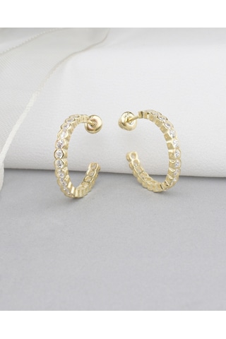Brezza Lusso Jewelry 18k Serie Oro Gösterişli Tamtur Halka Kadın Gümüş Küpe 23 Mm