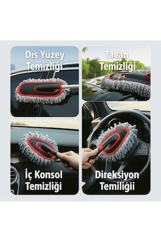 Polham Teleskopik Saplı 2 Adet Temizlik Fırça Seti İz Bırakmaz, Çizmez Toz Alma Mikrofiber Temizlik Fırçası