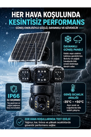 4g Sım Kartlı 4k 3 Lensli Solar Ptz Güvenlik Kamerası V380 Pro 360 Hareket Algılama Renkli Gece Görüşü İki Yönlü Ses Ip66 Dış Mekan Kamera