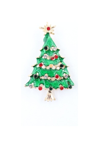 Zirkon Taşlı Cam Ağacı Broş. Çam Ağaçlı Yaka İğnesi Erkek Kadın Broş. Çok Renkli