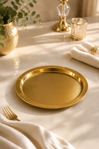 6 Lı Gold Metal Sunum Tepsisi Servis Tepsi İkramlık Sunumluk Fincan Kahve Tepsi 23cm