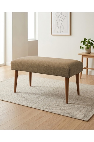 Kahverengi Keten Kumaş Bench Puf 90x45x46 Cm Ahşap Ceviz Ayaklı Demonte Modern Yatak Ucu Bench Oturma Bankı Antre Koridor Pufu