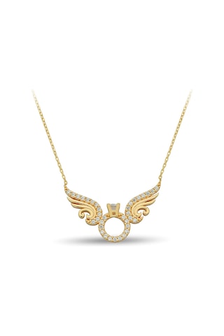 Çgkmücevherat Melek Kanatlı Tektaş Altın Kolye