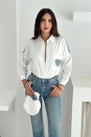Asprin Fashion Kalp Cepli Gömlek Beyaz