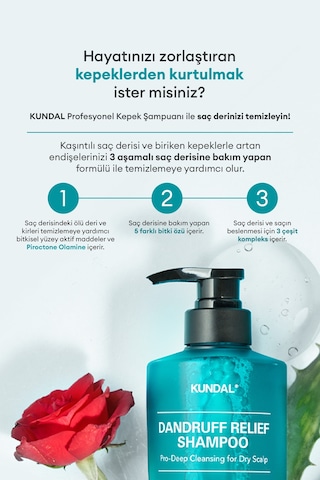 Kepek Karşıtı Bakım Şampuanı %68.5 Daha Az Kepek Kundal Dandruff Shampoo 500ml White Musk
