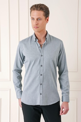 Efor Slim Fit Düğmeli Yaka Dokulu %100 Pamuk Klasik Gri Gömlek Gk 724 Gri