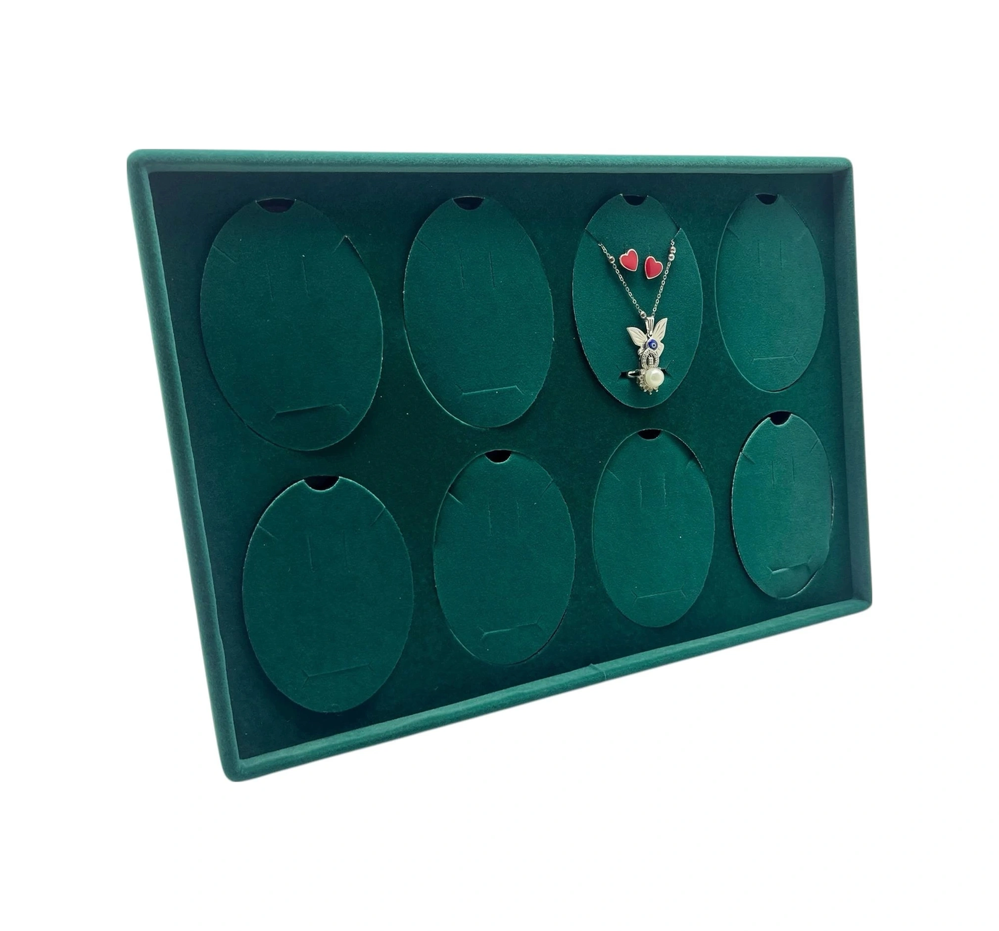 Süet Kumaş Yeşil 34-24 Cm Ayaklı 8 Pedli Kolye Tabla Stand