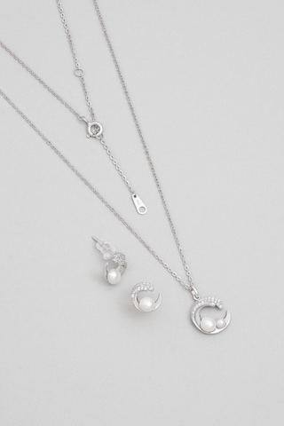 So Chic Minimal İnci 18 Ayar Beyaz Altın Kaplama Gümüş Seti Beyaz