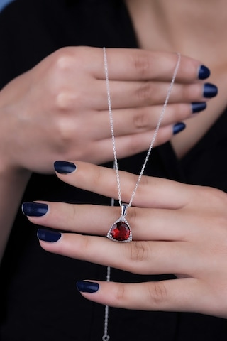Encili Silver 925 Ayar Gümüş Yakut Taşlı Kadın Kolye