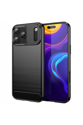 Microcase Apple Uyumlu iPhone 17 Pro Max İle  Brushed Carbon Fiber Silikon Kılıf - Siyah Al3332 Siyah
