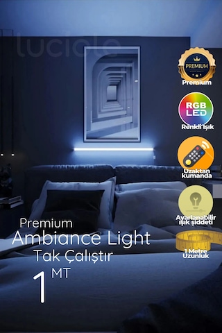 Çok Renkli Led Abajur Yapışkanlı 1 Metre Her Alana Uygun Uzaktan Kumandalı Cpink1