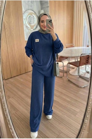 Unika Boutique Fitilli Armalı Detaylı Oversize Kaşkorse Basic Alt Üst Takım Lacivert