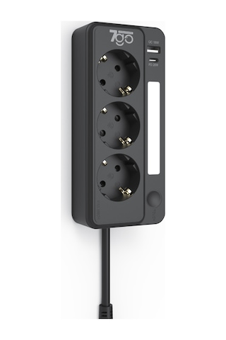 7go 7gsp1 3680w 3'lü Priz Siyah Akım Korumalı 20w Pd Hızlı Şarj Usb 1.9m Kablolu Akıllı Led Ge 2 m