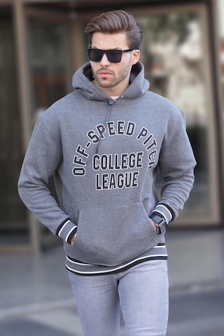 Madmext Antrasit Kapüşonlu Cep Detaylı Baskılı Erkek Sweatshirt 7068 Antrasit