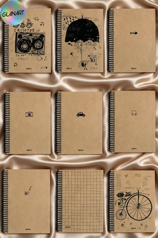 Spiralli 80 Yaprak Kareli Küçük Boy Sert Kapak Not Defteri Kraft Kağıt 14x19 Cm