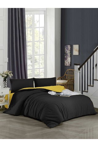 Ely Parker Kolay Ütü 200x200 Çift Kişilik Nevresim Takımı (Sarı Lastikli Çarşaf+Yorgan Kılıfı+Yastık Kılıfı) 200 x 200 Sarı - Siyah