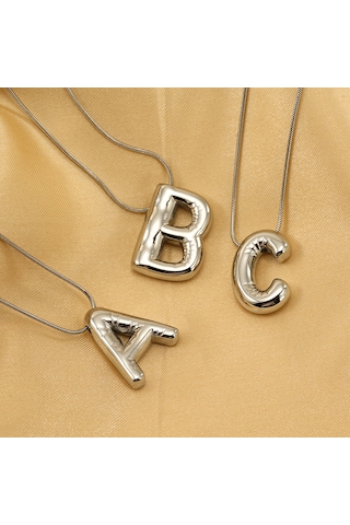 Relaxed Tombul Gümüş Parlak 26 İngilizce Kabarcık Harfler Kolye Hip Hop Kolye Klavikula Zinciri-a Beyaz