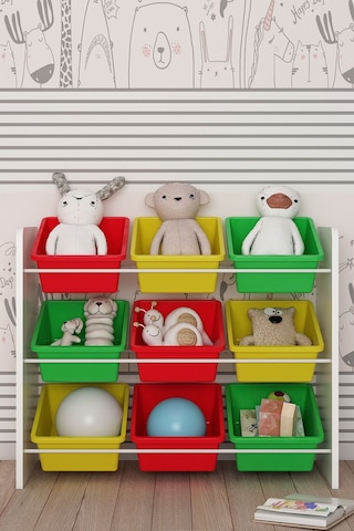 9 Sepetli Çok Amaçlı Oyuncak Dolabı Montessori Dolap Yeşil