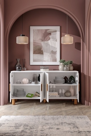 Dorin Bohem Konsol 4 Kapaklı Mdf Mebran Kapak 160 Cm Modern Salon Konsolu Beyaz