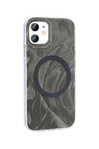 Apple Uyumlu iPhone 11 İle Kılıf Magsafe Şarj Özellikli Fırça Boya Desenli Kapak