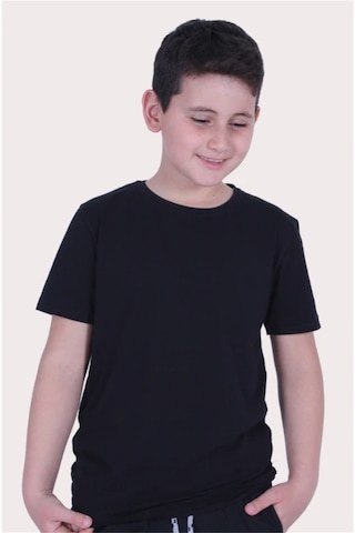 Basic Bisiklet Yaka %100 Pamuk Likralı Düz Unisex Çocuk T-shirt SIYAH