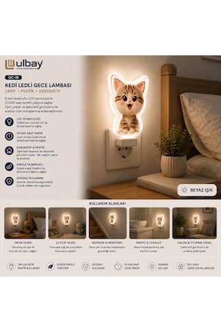 Go İthalat 10 Adet Kedi Ledli Gece Lambası Gc-19 Beyaz - Çok Renkli