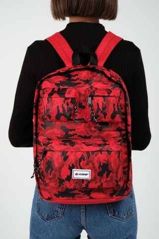 Kırmızı Icone Kamuflaj Baskılı Dört Cepli Sırt Çantası Kırmızı