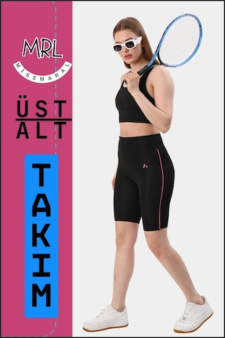 Kadın Siyah Takım Alt-üst Kısa Şort-tayt Ve Pedli Sporcu Büstiyer 2li Set Gül Kurusu Biyeli Elt3043 Siyah Gül