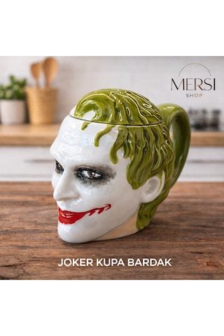 Joker Figürlü Kupa Bardak Kapaklı Seramik Joker Tasarımlı Kahve Ve Çay Kupası Açık Yeşil