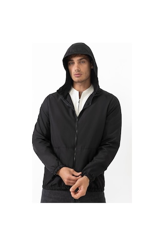 Freemen Erkek Siyah Kapüşonlu Su Ve Rüzgar Geçirmez Astarlı Oversize Yağmurluk Siyah