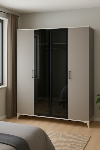 Deniz 4 Kapaklı Çekmeceli Mdf Dolap Ağaç Ayaklar