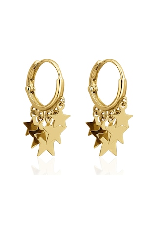 Fiyonk Kuyumculuk 14 Ayar Altın Halka Sallantılı Yıldız Sıralı Küpe 001