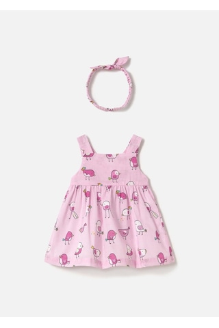 Kız Bebek Saç Bantlı Baskılı Elbise Pembe 1873 Pembe