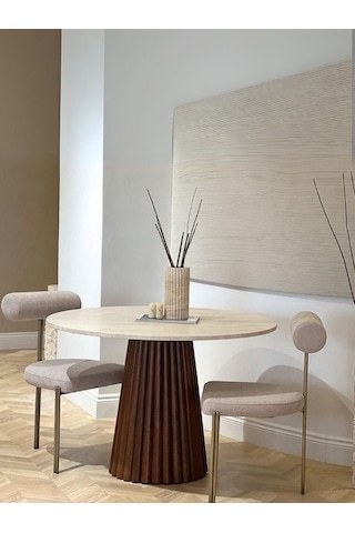 Acantus Traverten Ahşap Yemek Masası 90x90 Ceviz