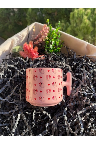 Pembe Kupa Bardak Sevimli Hayalet Ve Kalp Deseniyle Özel Gün Hediyesi Beyaz