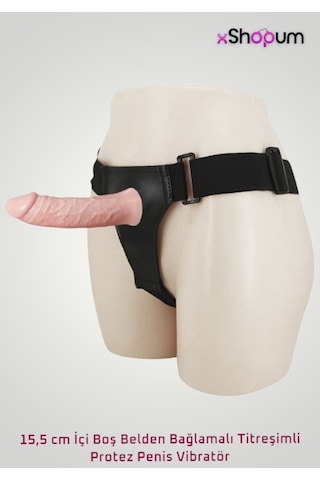 Xshopum 15,5 Cm İçi Boş Belden Bağlamalı Titreşimli Protez Penis Vibratör